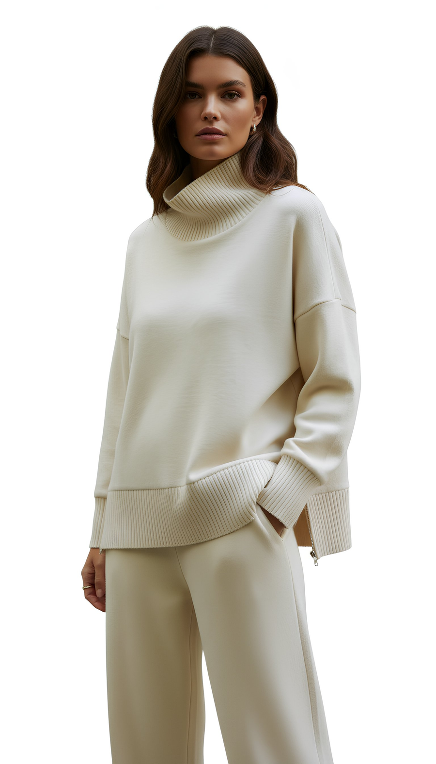 Women’s Cozy Ribbed Funnel Neck Lounge Set Two Piece Sweater Outfit