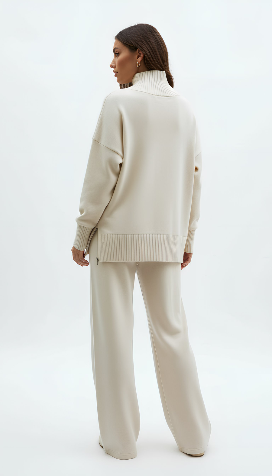 Women’s Cozy Ribbed Funnel Neck Lounge Set Two Piece Sweater Outfit