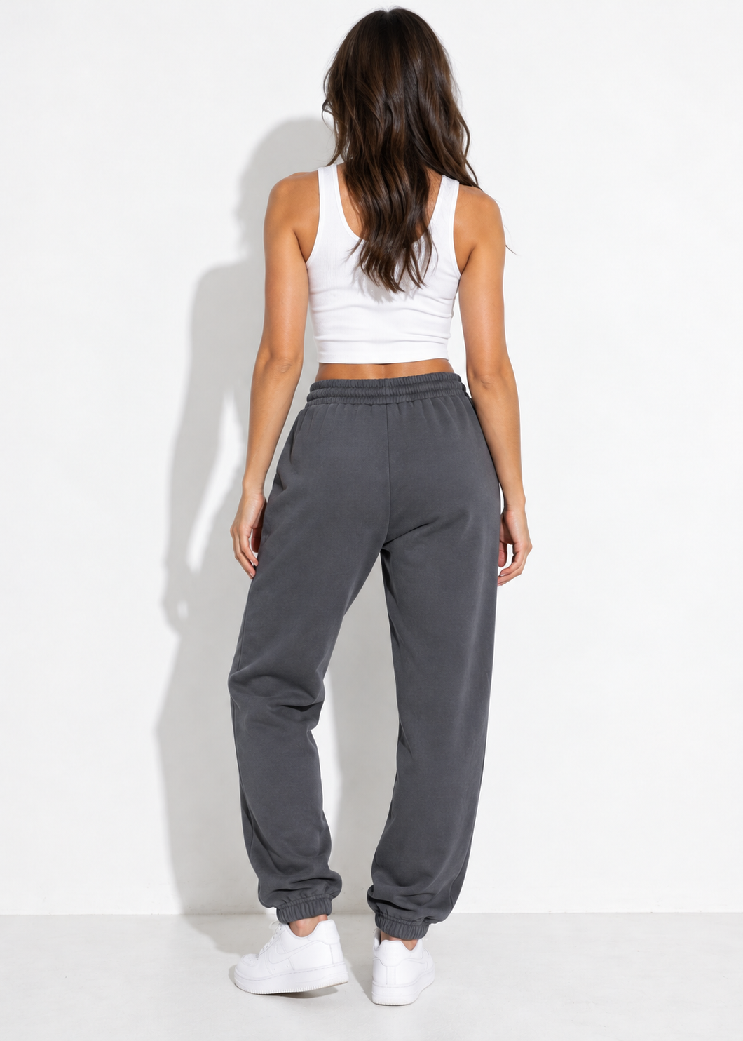 White Fox Vol.3 charcoal joggers styled back view