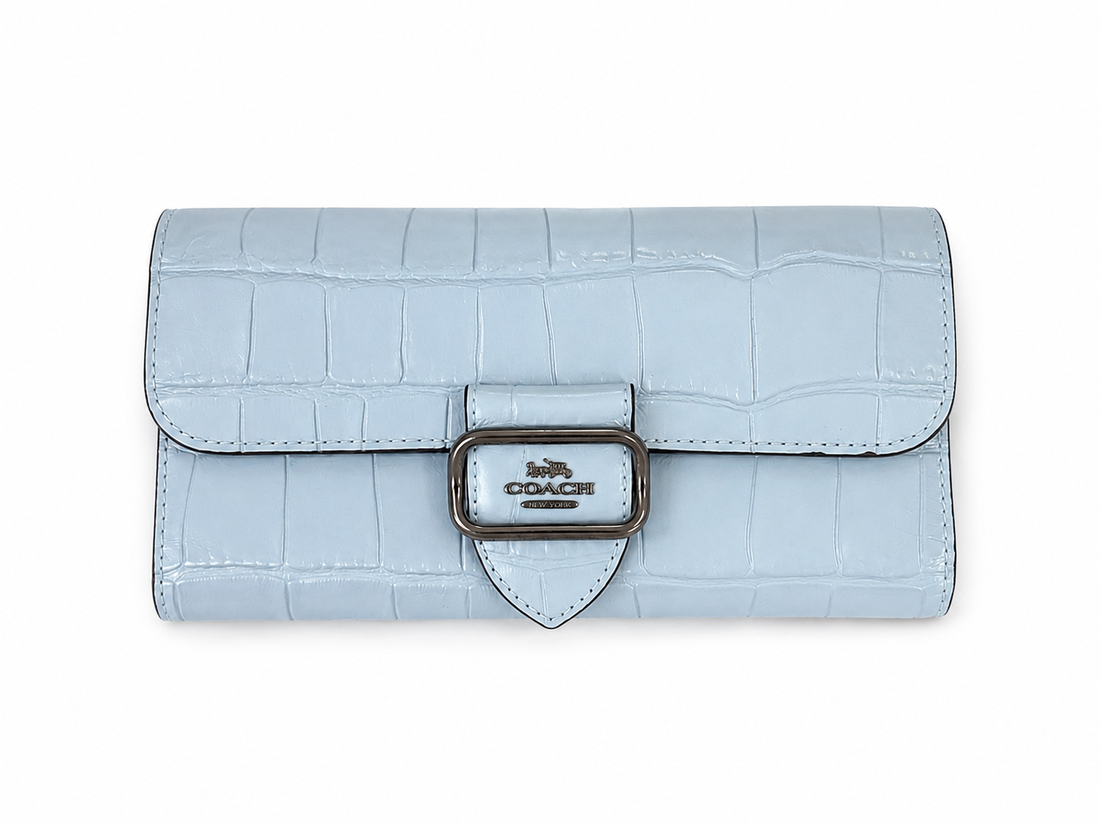 Coach Nina cornflower blue croc-embossed tote and matching wallet set
