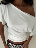 Ruched One-Shoulder Short Sleeve Top - Gloss & Grit