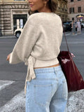 Tie Waist Surplice Knit Sweater Top with Wrap Front - Gloss & Grit