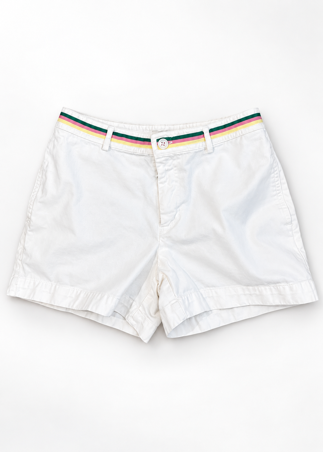 Gap Retro Cut white chino shorts front with striped waistband