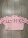 Gilly Hicks pink cropped graphic sweatshirt, front view laid flat