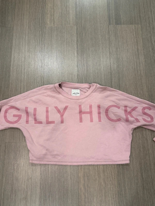 Gilly Hicks pink cropped graphic sweatshirt, front view laid flat