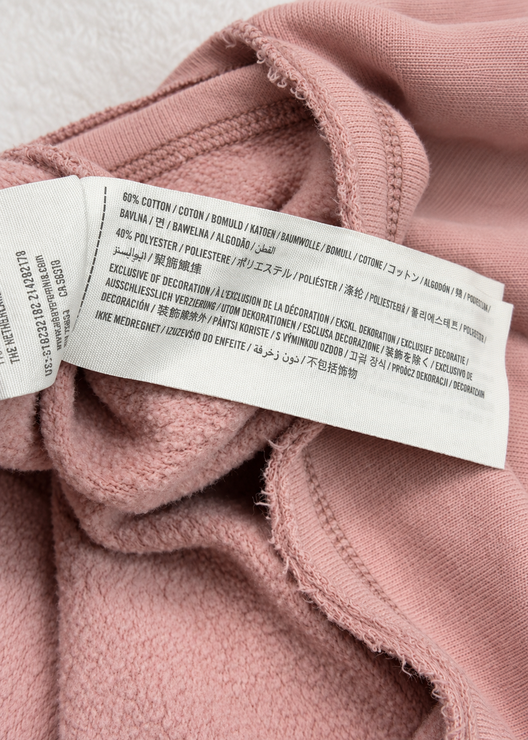 Gilly Hicks pink cropped sweatshirt, fabric label close-up