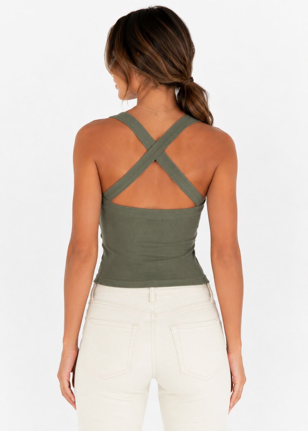 Hollis Square Neck Cami in army green back view