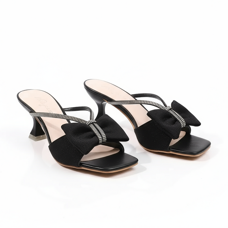 Women’s Rhinestone Bow Open-Toe Mid-Heel Sandals