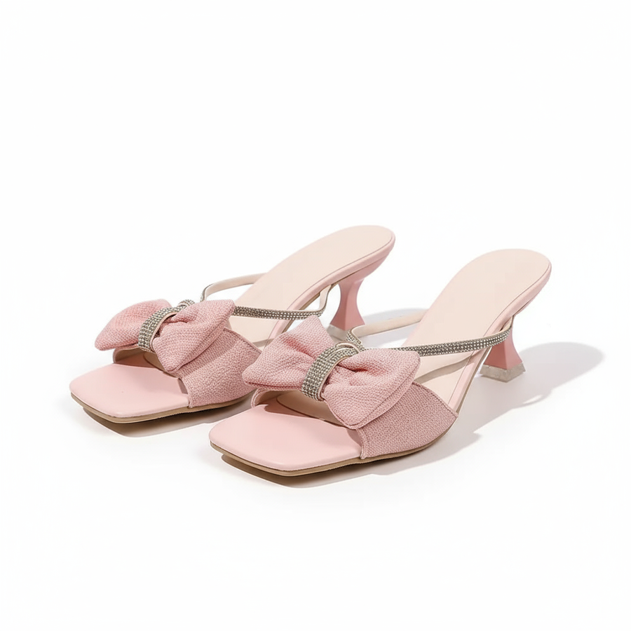 Women’s Rhinestone Bow Open-Toe Mid-Heel Sandals
