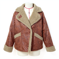 Women’s Camel Faux Shearling Jacket – Lined Winter Coat with Collar and Pockets