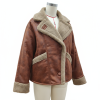 Women’s Camel Faux Shearling Jacket – Lined Winter Coat with Collar and Pockets