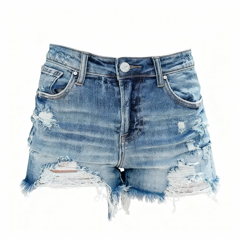 Women’s High Waisted Distressed Denim Shorts – Raw Hem Jean Cutoffs