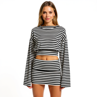 Women’s Striped Two-Piece Set – Batwing Sleeve Top and Mini Skirt Casual Outfit