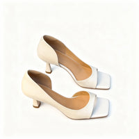 Women’s Leather Square-Toe Block Heels with Ankle Strap – French Retro Sandals