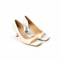 Women’s Leather Square-Toe Block Heels with Ankle Strap – French Retro Sandals