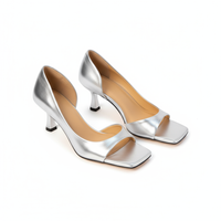 Women’s Leather Square-Toe Block Heels with Ankle Strap – French Retro Sandals