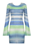 Striped Knit Flare Sleeve Bodycon Mini Dress - Gloss & Grit