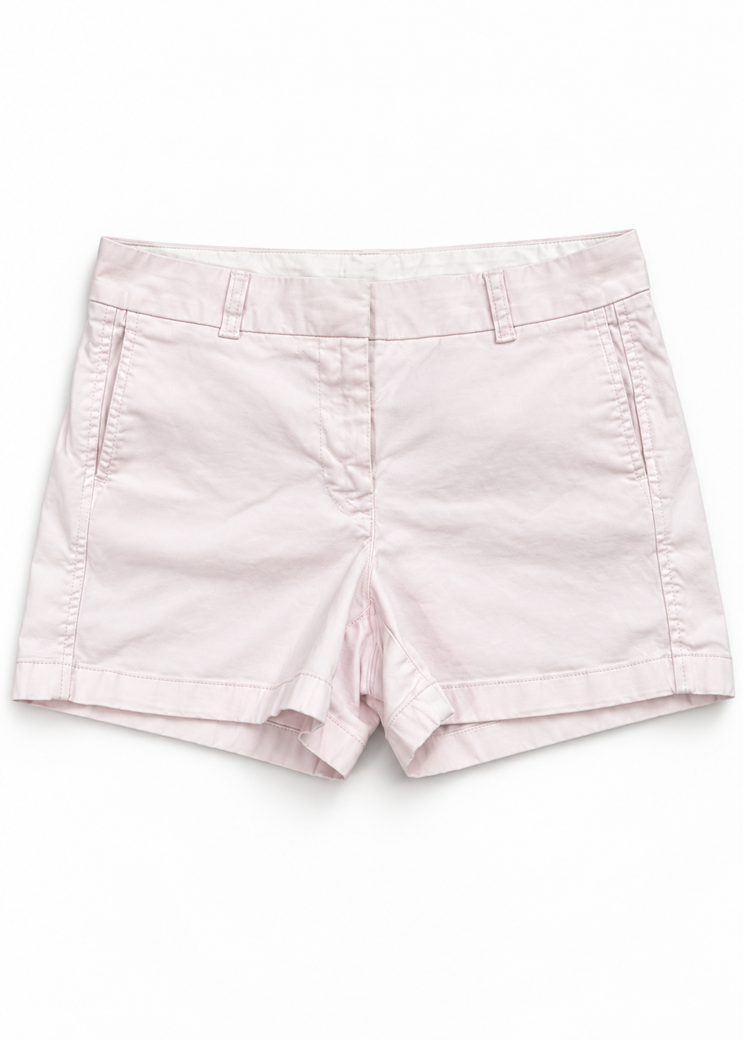 J.Crew light pink chino shorts front view on a white studio background