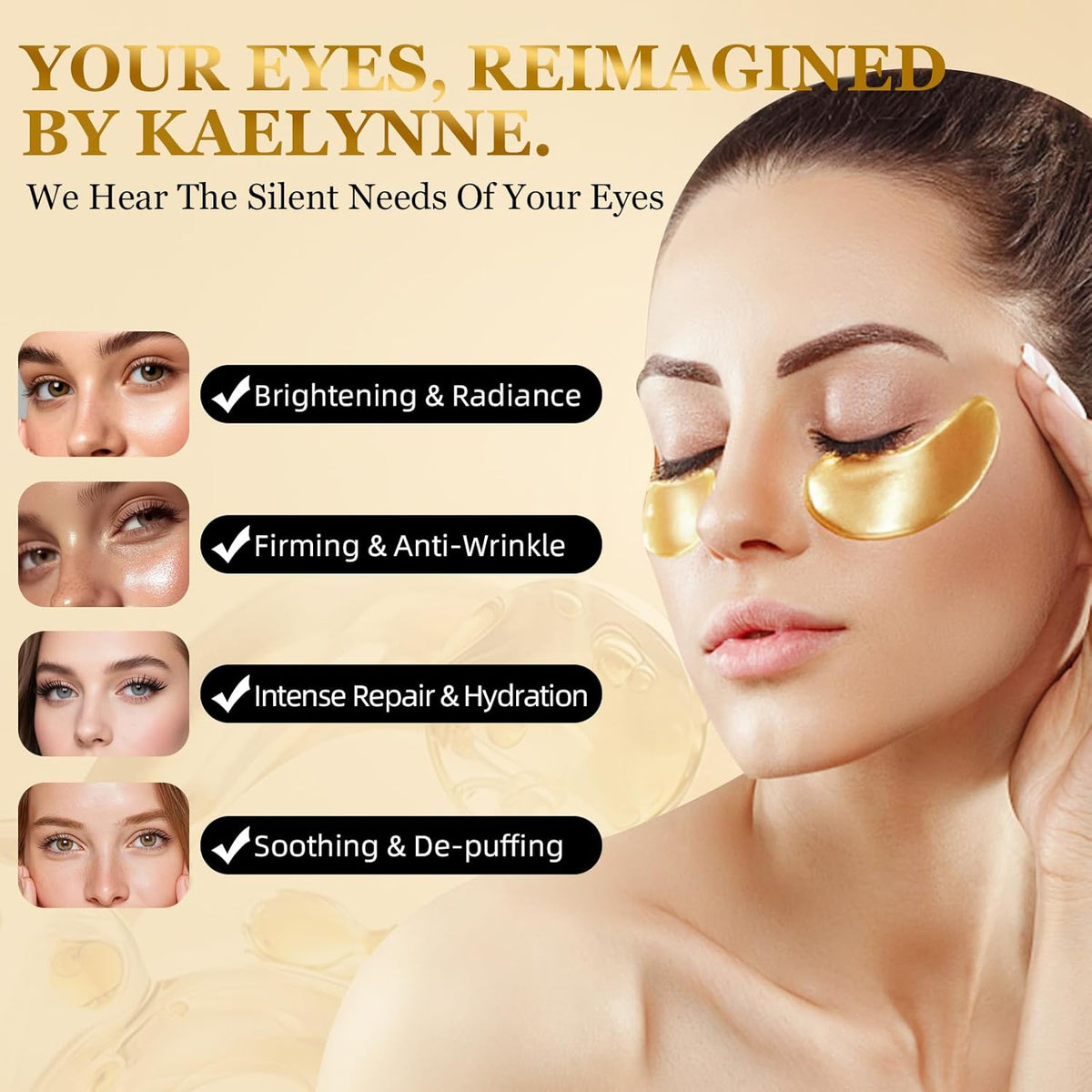Kaelynne 24K Gold Hydrogel Under-Eye Patches – 60 Pieces