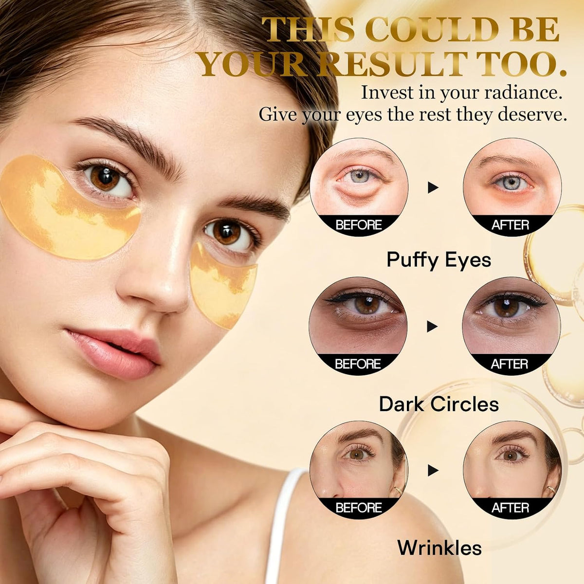 Kaelynne 24K Gold Hydrogel Under-Eye Patches – 60 Pieces