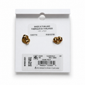 Kate Spade Yours Truly clear and gold heart stud earrings on retail card, back view with product label