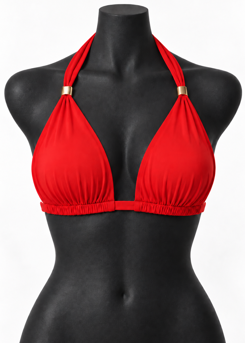 Lauren Ralph Lauren red halter bikini top with gold-tone hardware