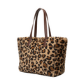 Leopard Print Faux Fur Tote Bag with Zip Closure - Gloss & Grit