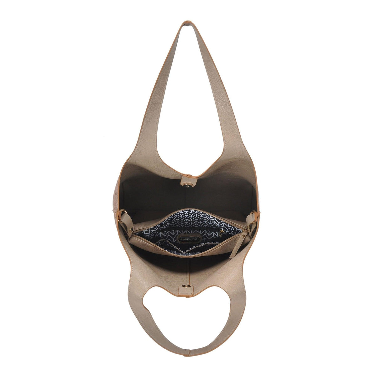 Madison West Elle Tote tan bag interior with removable pouch