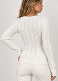 Marielle Cable Knit Top in white, back view on model