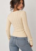 Marielle Cable Knit Top in yellow, back view on model