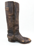 Matisse tall distressed brown leather harness boot side view