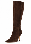 Nine West Gerty dark brown suede wide calf knee-high boot, front angle