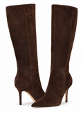 Pair of Nine West Gerty dark brown suede wide calf boots