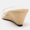 Oakmoo nude and clear wedge mule sandal, rear wedge detail