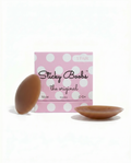 Sticky Boobs reusable nipple covers in dark, cup size C-D, beside the box