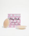Sticky Boobs adhesive silicone nipple covers in light, cup size B-C, with box