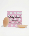Sticky Boobs silicone nipple covers in tan, cup size B-C, with pink polka dot box