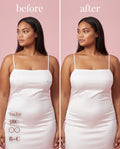 Side angle before and after of Sticky Boobs covers under a white slip, B-C