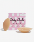 Sticky Boobs reusable silicone nipple covers in tan, cup size C-D, with box