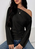 Pink Queen black fitted asymmetrical long sleeve top styling view