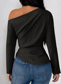Pink Queen black off-shoulder long sleeve top fit detail