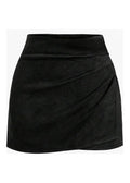 Pink Queen black faux suede high-rise ruched wrap mini skirt