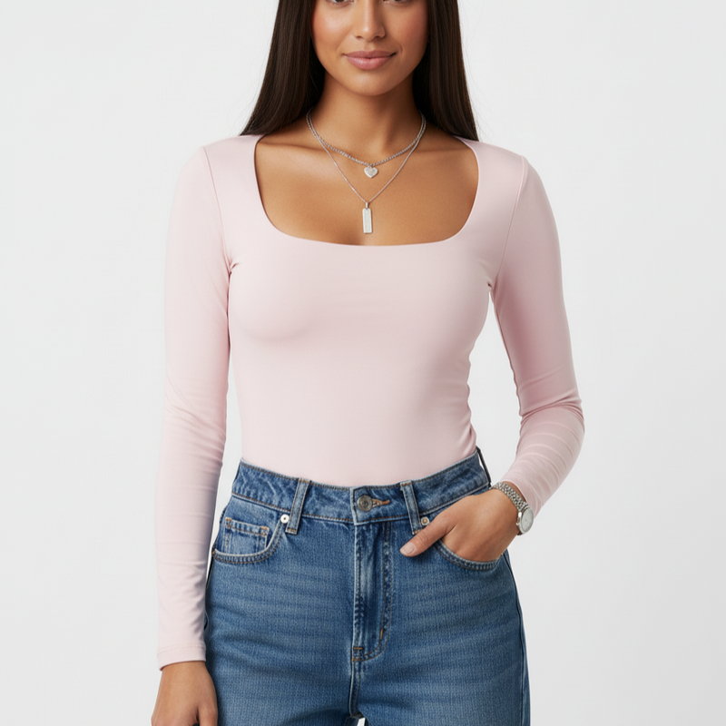 Women's Soft Stretch Long Sleeve Scoop Neck Top - Essential Basic Layering Tee