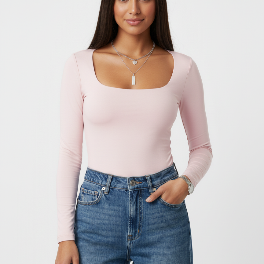 Women's Soft Stretch Long Sleeve Scoop Neck Top - Essential Basic Layering Tee