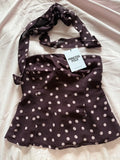 Princess Polly chocolate and pink polka dot strapless top with matching scarf, front