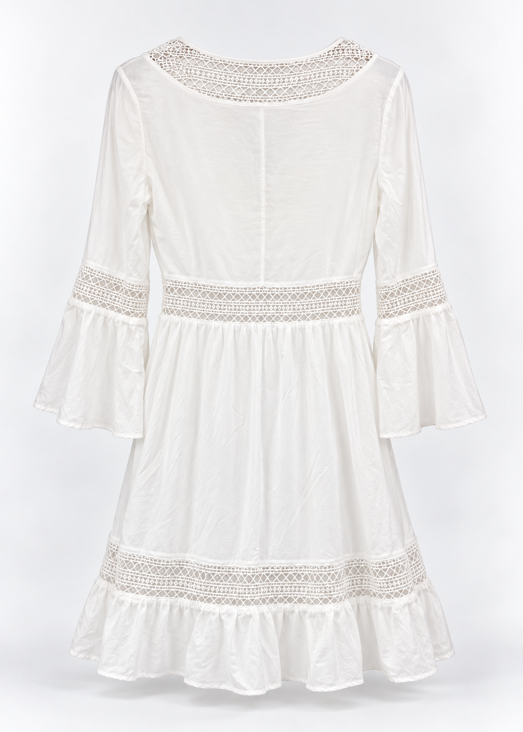Rebecca Minkoff white crochet mini dress, product-only back view
