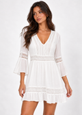 Rebecca Minkoff white crochet mini dress with lining, front model view