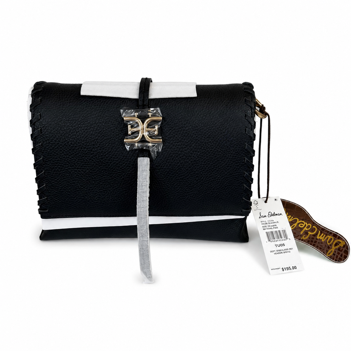 Sam Edelman Sylvia black and white fold-over crossbody bag front view