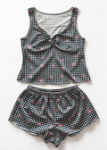 Sewius gingham and pink rose pajama tank and shorts set, front studio view