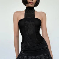 Women's Crystal Embellished Sequin Halter Top – Glam Party Y2K Tank Top